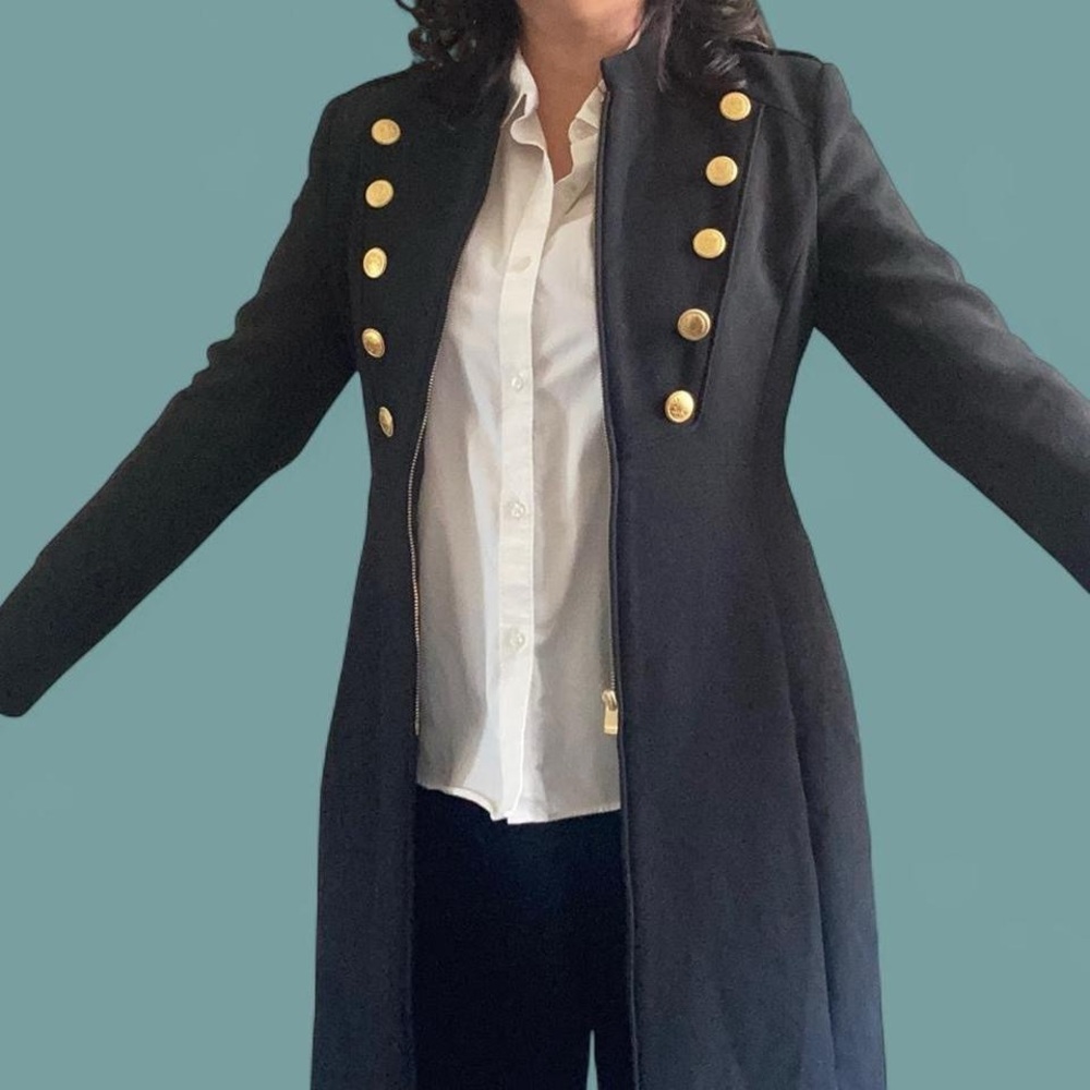 Forever New Black Coat with Gold Accents